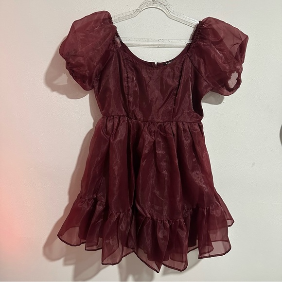 Cosmic Aura Maroon Organza Tiered Dress - Picture 4 of 8